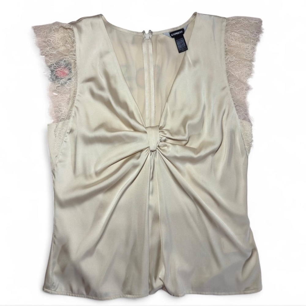 Express Satin V-neck Flutter Lace Sleeve Knot Gramercy Top